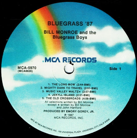 Bill Monroe And The Blue Grass Boys* : Bluegrass '87 (LP, Album, Pin)