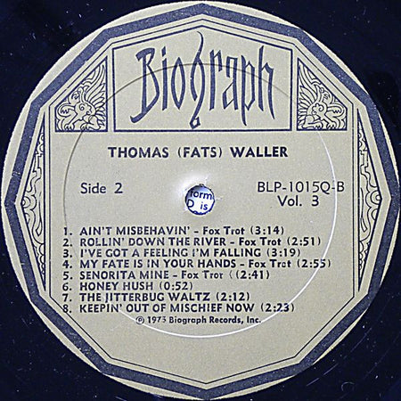 Thomas 'Fats' Waller* : Rare Piano Roll Solos Vol. 3 (LP, Comp)