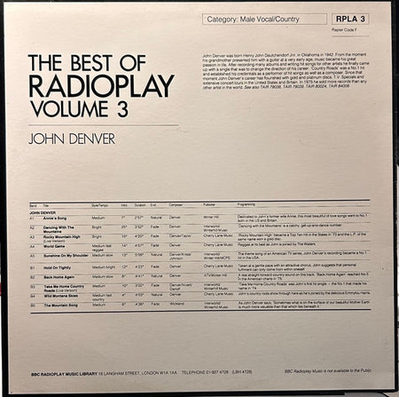 John Denver : The Best Of Radioplay Volume 3 (LP, Comp)