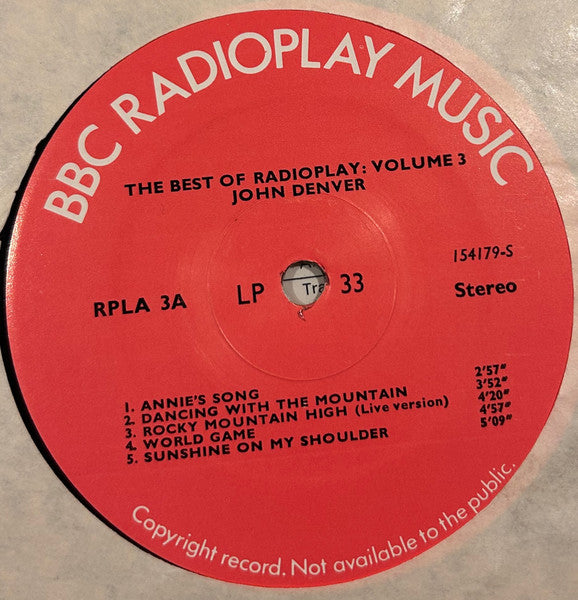 John Denver : The Best Of Radioplay Volume 3 (LP, Comp)