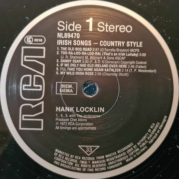 Hank Locklin : Irish Songs, Country Style (LP, Album, RE)