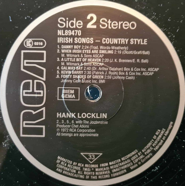 Hank Locklin : Irish Songs, Country Style (LP, Album, RE)