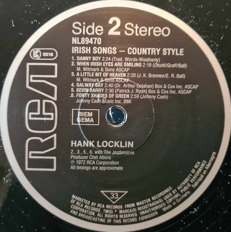 Hank Locklin : Irish Songs, Country Style (LP, Album, RE)