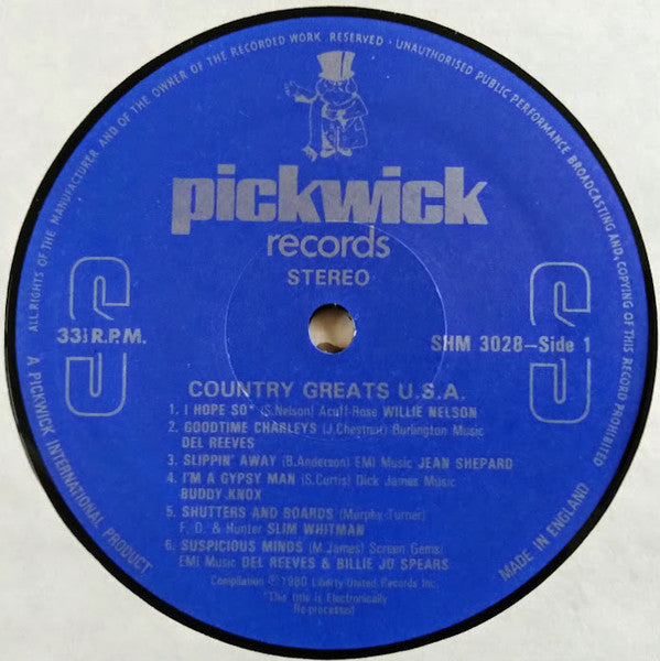 Various : Country Greats U.S.A. (LP, Comp)