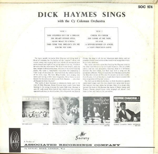 Dick Haymes With The Cy Coleman Orchestra : Dick Haymes Sings With The Cy Coleman Orchestra (LP)