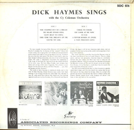 Dick Haymes With The Cy Coleman Orchestra : Dick Haymes Sings With The Cy Coleman Orchestra (LP)