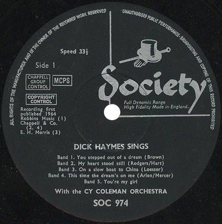 Dick Haymes With The Cy Coleman Orchestra : Dick Haymes Sings With The Cy Coleman Orchestra (LP)