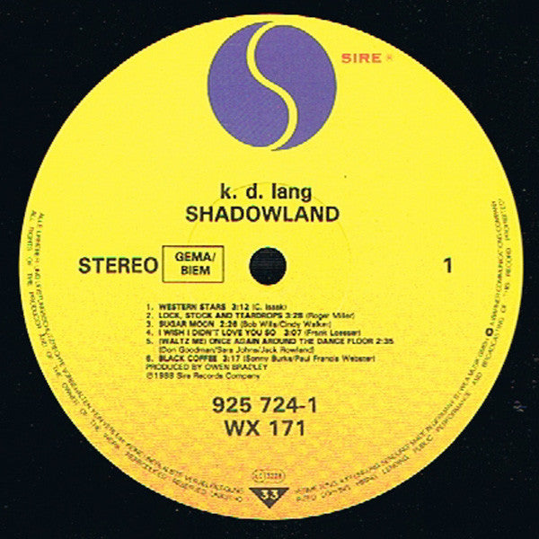 k.d. lang : Shadowland (The Owen Bradley Sessions) (LP, Album)