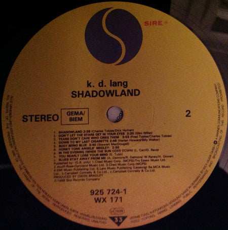 k.d. lang : Shadowland (The Owen Bradley Sessions) (LP, Album)