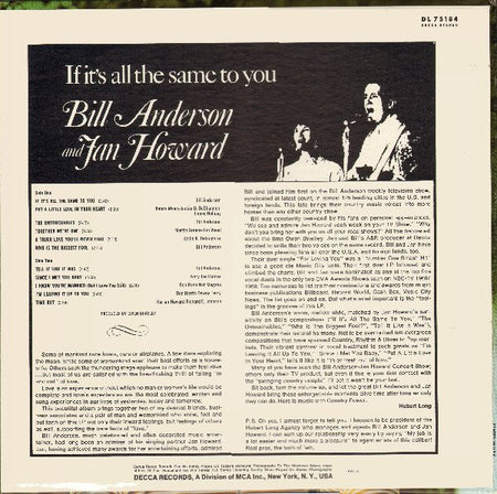 Bill & Jan : If It's All The Same To You (LP, Album, Pin)