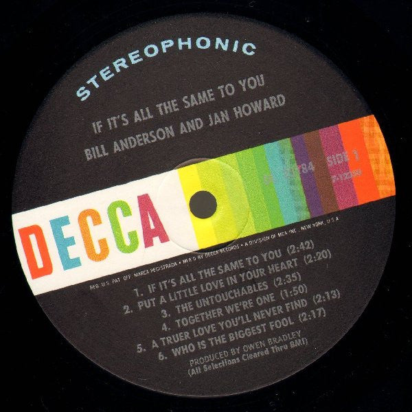 Bill & Jan : If It's All The Same To You (LP, Album, Pin)