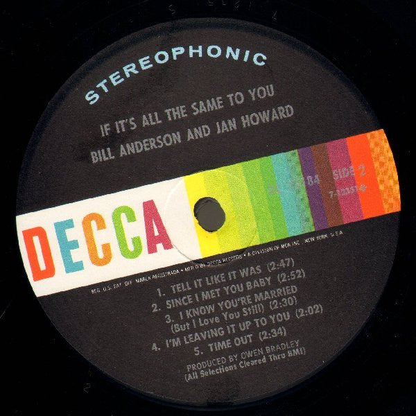 Bill & Jan : If It's All The Same To You (LP, Album, Pin)
