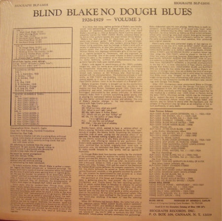 Blind Blake : No Dough Blues 1926-29 (Volume 3) (LP, Comp, RM)