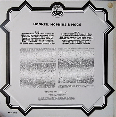 Hooker*, Hopkins* & Hogg* : Hooker, Hopkins & Hogg (LP, Comp)
