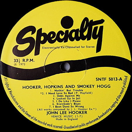 Hooker*, Hopkins* & Hogg* : Hooker, Hopkins & Hogg (LP, Comp)
