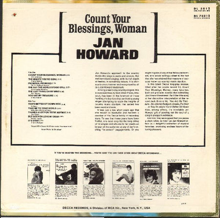 Jan Howard : Count Your Blessings, Woman (LP, Album)