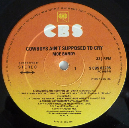 Moe Bandy : Cowboys Ain't Supposed To Cry (LP)