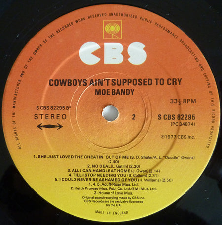 Moe Bandy : Cowboys Ain't Supposed To Cry (LP)