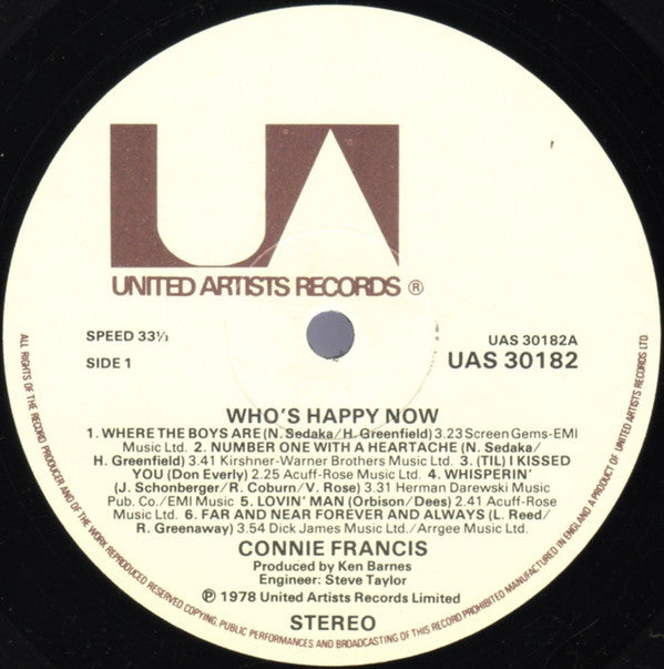 Connie Francis : Who's Happy Now? (LP, Album)