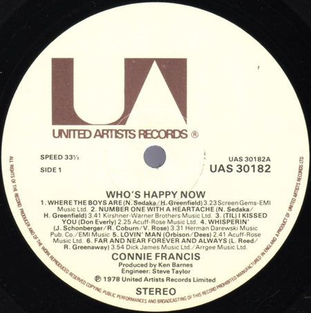 Connie Francis : Who's Happy Now? (LP, Album)