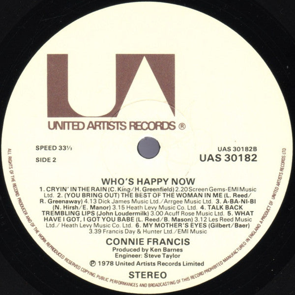 Connie Francis : Who's Happy Now? (LP, Album)