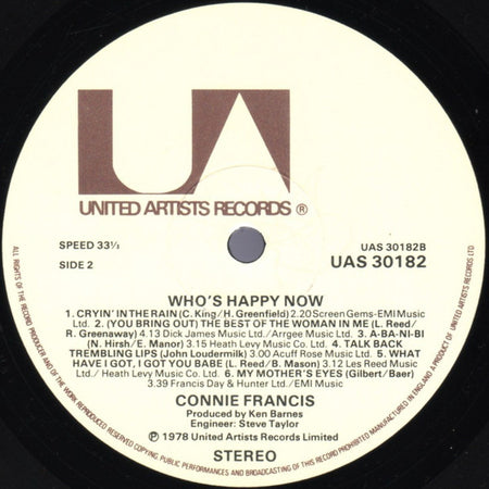 Connie Francis : Who's Happy Now? (LP, Album)