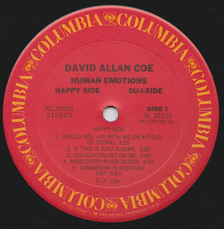 David Allan Coe : Human Emotions (Happy Side/Su-I-Side) (LP, Album)