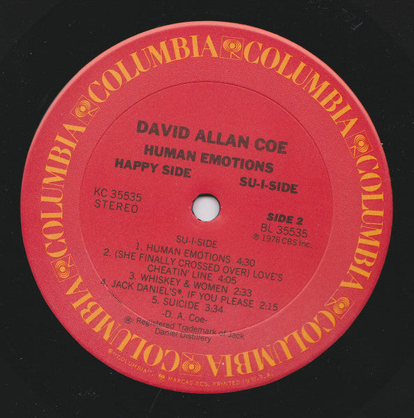 David Allan Coe : Human Emotions (Happy Side/Su-I-Side) (LP, Album)