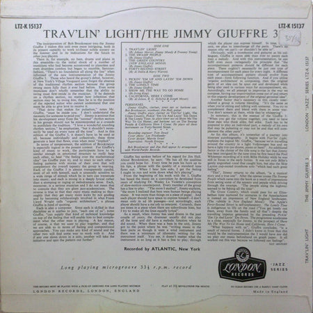 The Jimmy Giuffre Trio : Trav'lin' Light (LP, Album)