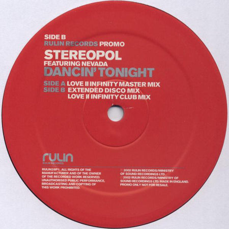 Stereopol Featuring Nevada (16) : Dancin' Tonight (12", Single, Promo)