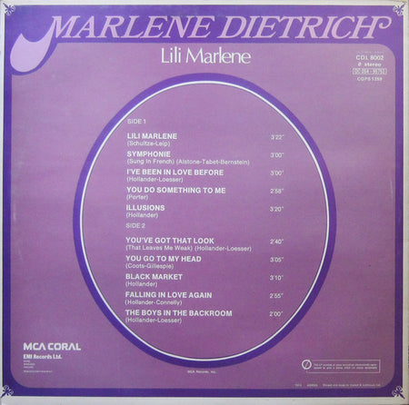 Marlene Dietrich : Lili Marlene (LP, Album, Comp, RE)