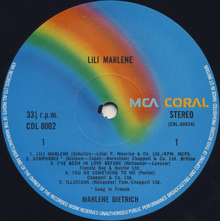 Marlene Dietrich : Lili Marlene (LP, Album, Comp, RE)