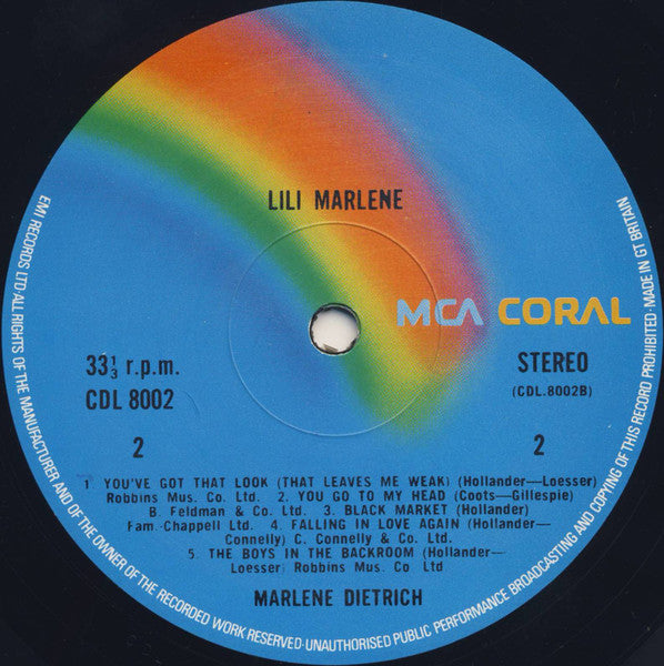 Marlene Dietrich : Lili Marlene (LP, Album, Comp, RE)