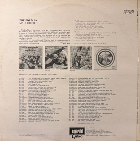 Matt Hurter : The Big Man (LP, Album)