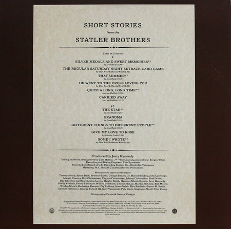 The Statler Brothers : Short Stories (LP, Album, Pit)