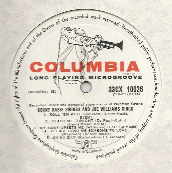 Count Basie And Joe Williams : Count Basie Swings And Joe Williams Sings (LP, Album, Mono)