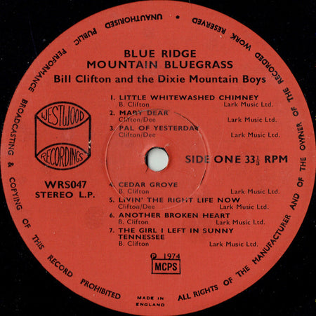 Bill Clifton And The Dixie Mountain Boys* : Blue Ridge Mountain Bluegrass (LP, Album)