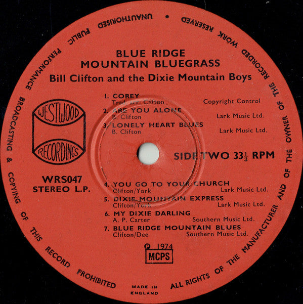 Bill Clifton And The Dixie Mountain Boys* : Blue Ridge Mountain Bluegrass (LP, Album)