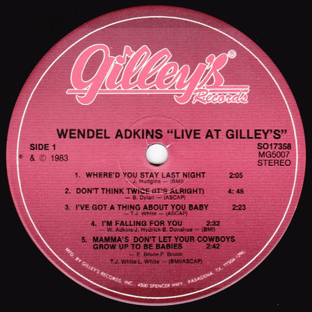 Wendel Adkins : Live At Gilley's (LP, Album)