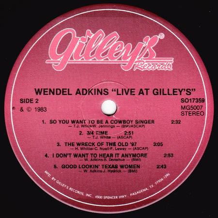 Wendel Adkins : Live At Gilley's (LP, Album)
