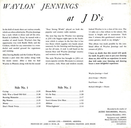 Waylon Jennings : At JD's (LP, Album, Mono, RP)