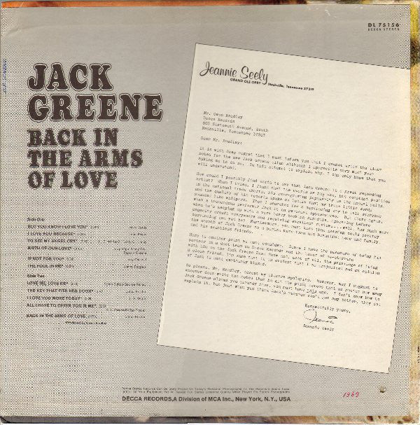 Jack Greene : Back In The Arms Of Love (LP, Album)
