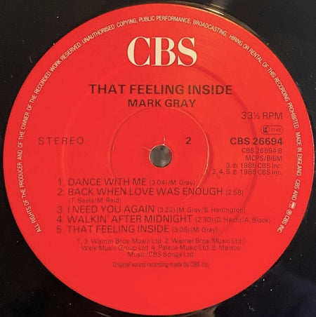 Mark Gray (4) : That Feeling Inside (LP, Album)