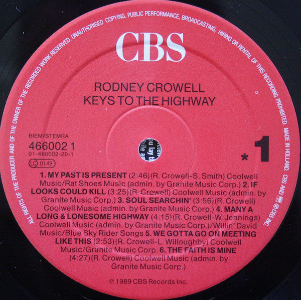 Rodney Crowell : Keys To The Highway (LP, Album)