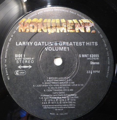 Larry Gatlin : Larry Gatlin's Greatest Hits Volume 1 (LP, Comp)