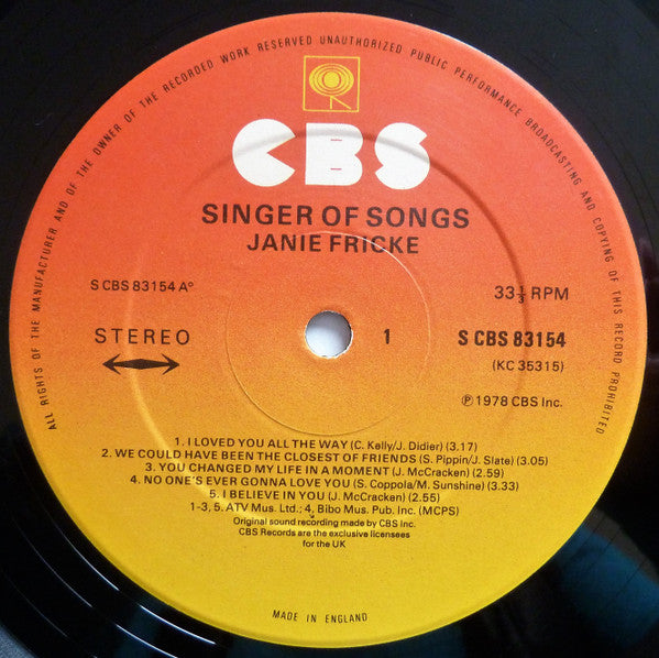 Janie Fricke : Singer Of Songs (LP, Album)