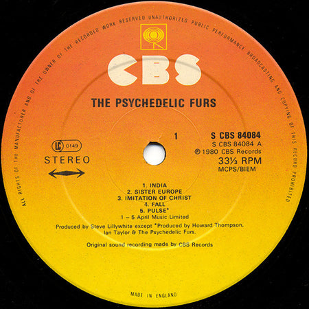 The Psychedelic Furs : The Psychedelic Furs (LP, Album, Ora)