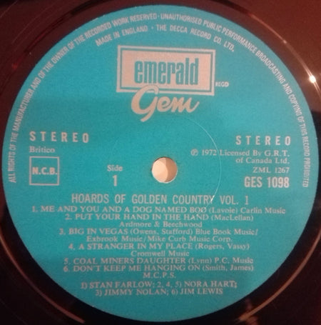 Various : Hoards Of Golden Country Vol. 1 (LP, Comp)