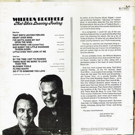 The Wilburn Brothers : That She's Leaving Feeling (LP, Album, Glo)