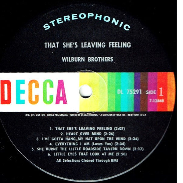 The Wilburn Brothers : That She's Leaving Feeling (LP, Album, Glo)
